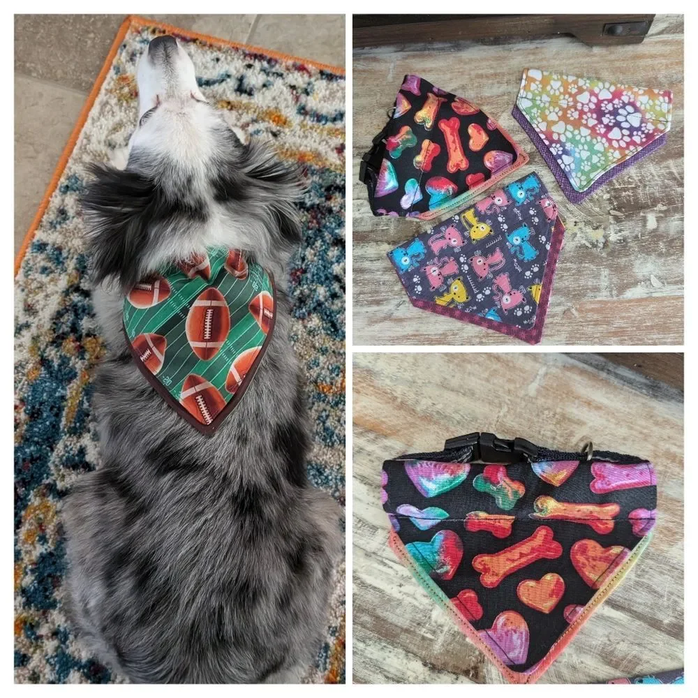 Hand Crafted Dog/Cat Bandanas, Over The Collar Set of 3 Size XS